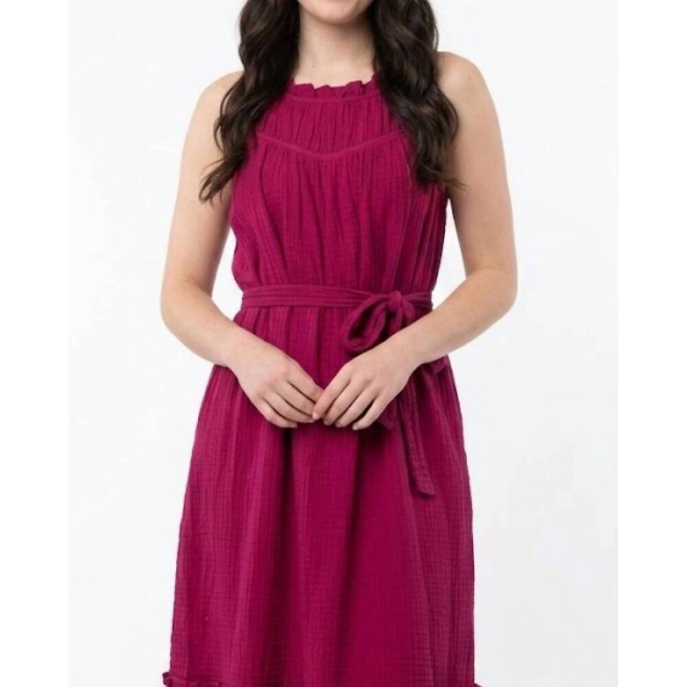 NEW VOY braid tie gauze dress in wine - Picture 2 of 2